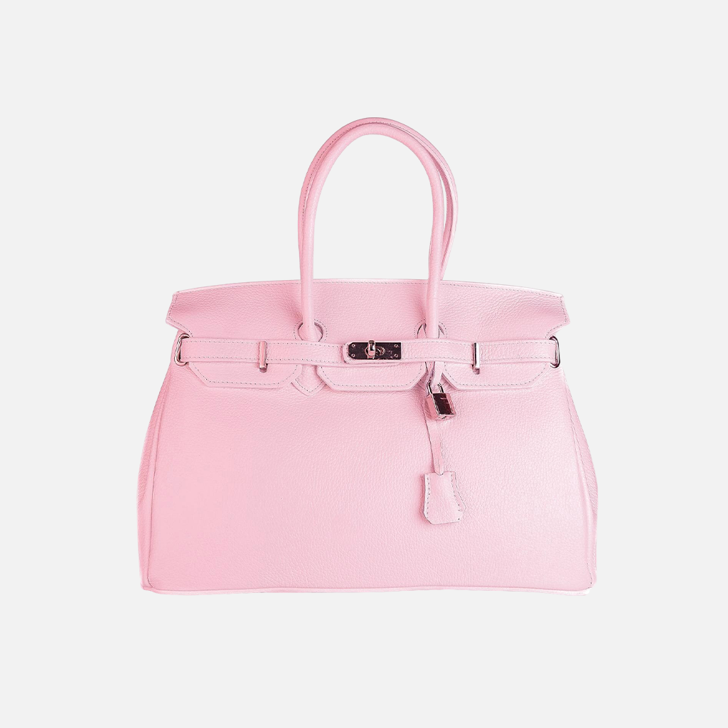 Structured Turn-Lock Leather Tote