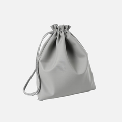 Grey Leather Drawstring Pouch