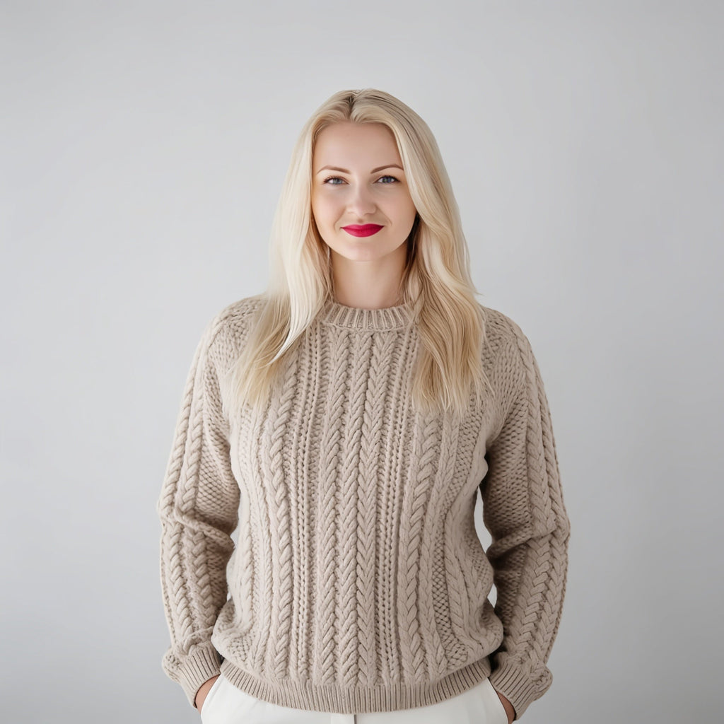 Textured Cable Pullover – Stone Beige