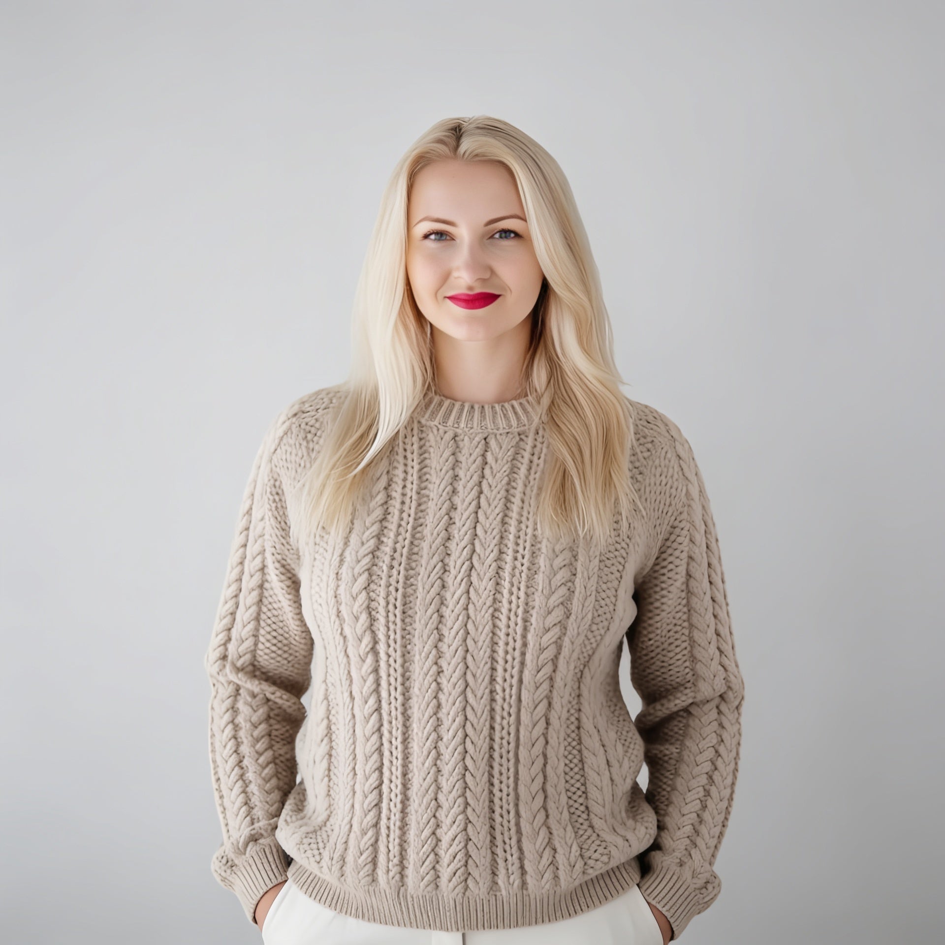 Textured Cable Pullover – Stone Beige