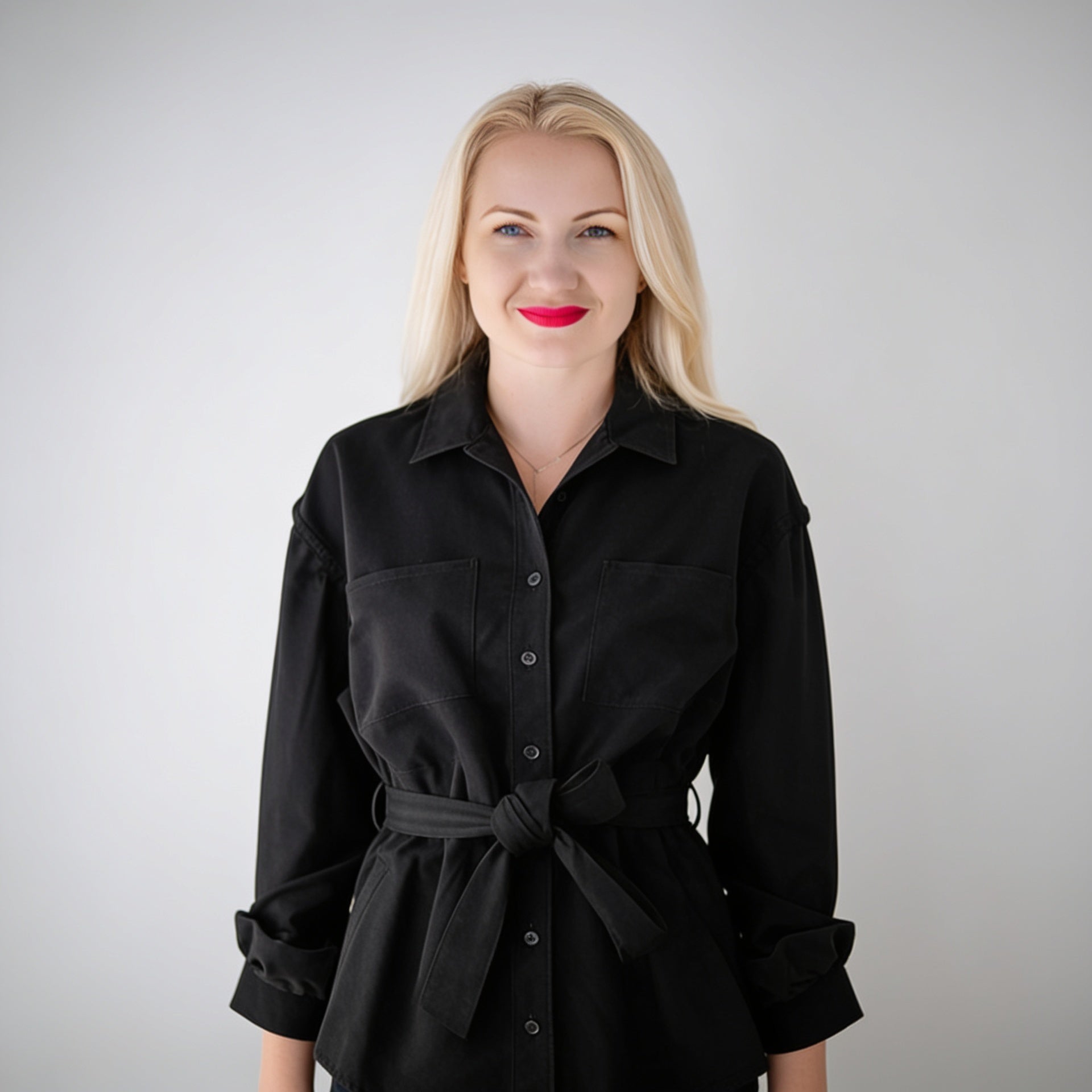 Midnight Elegance Belted Blouse