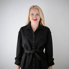 Midnight Elegance Belted Blouse