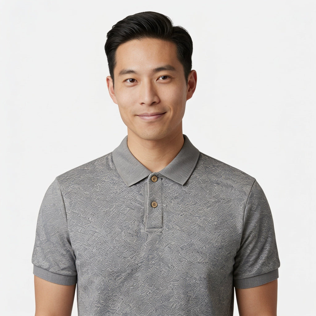 Silver Grey Jacquard Polo Shirt