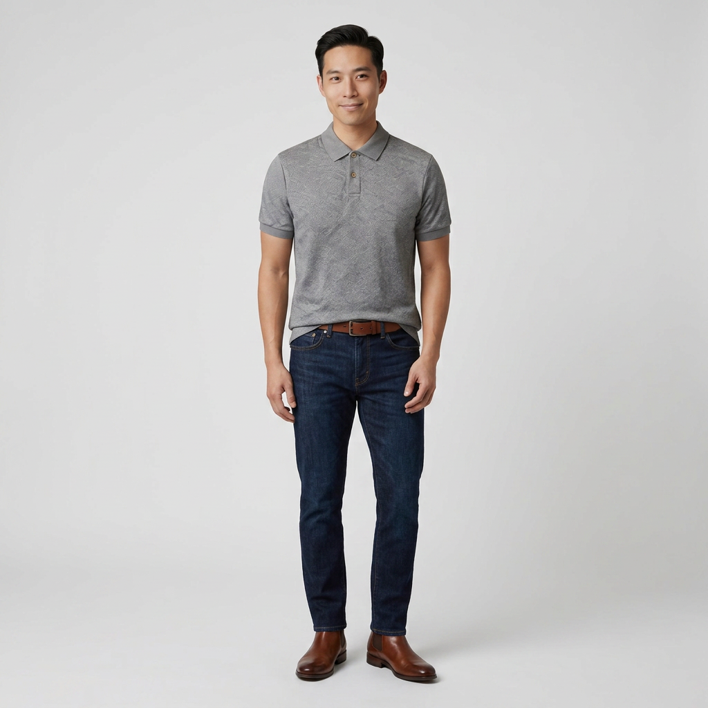 Silver Grey Jacquard Polo Shirt