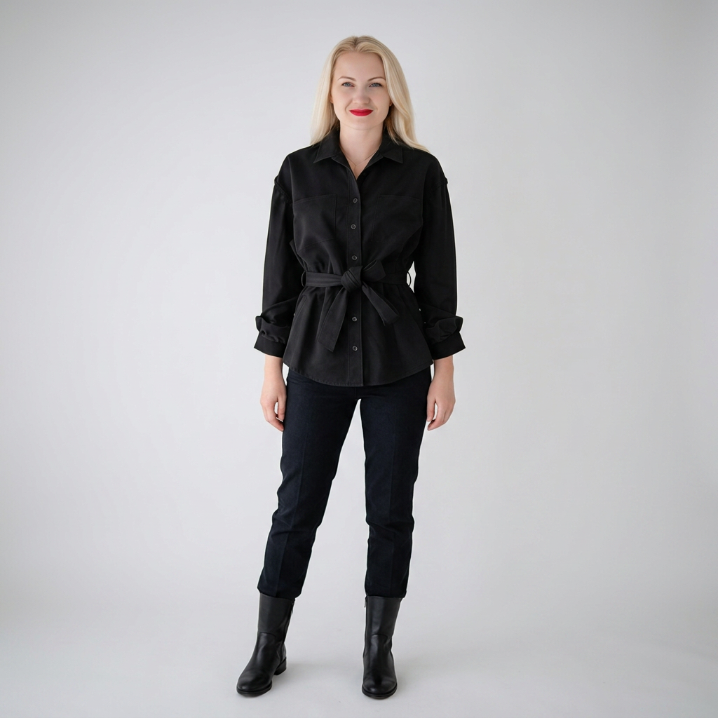 Midnight Elegance Belted Blouse