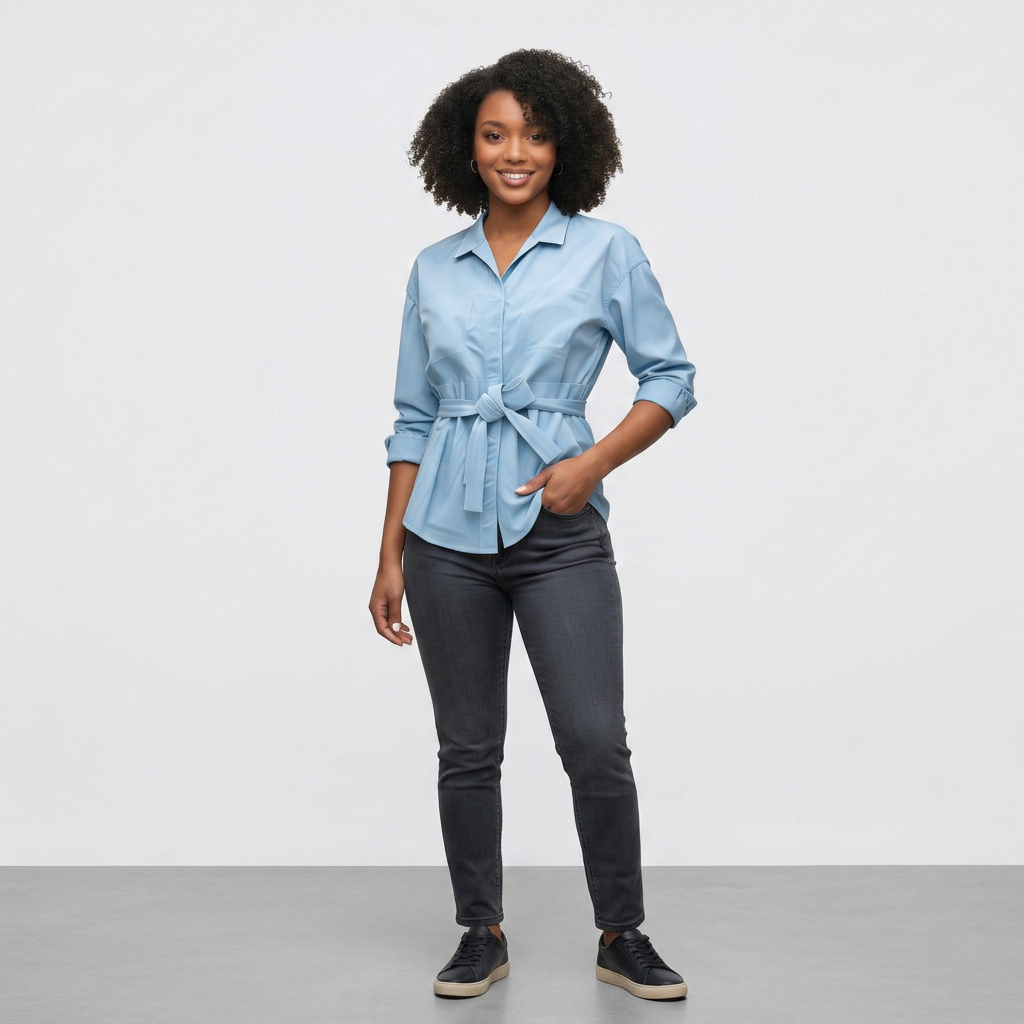 Sky Mist Belted Blouse