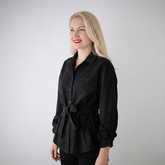 Midnight Elegance Belted Blouse