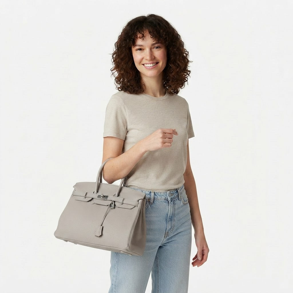 Structured Turn-Lock Leather Tote
