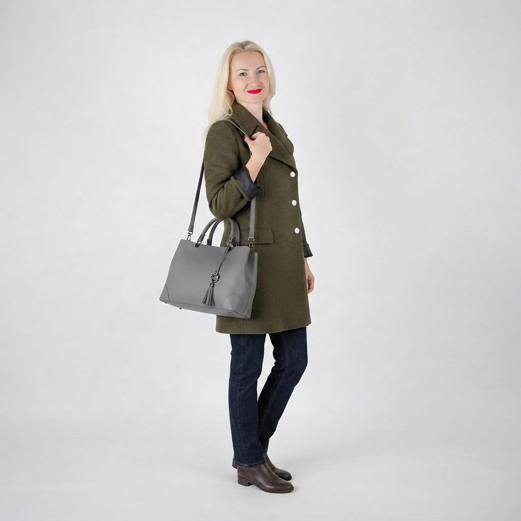 Charcoal Structured Leather Tote