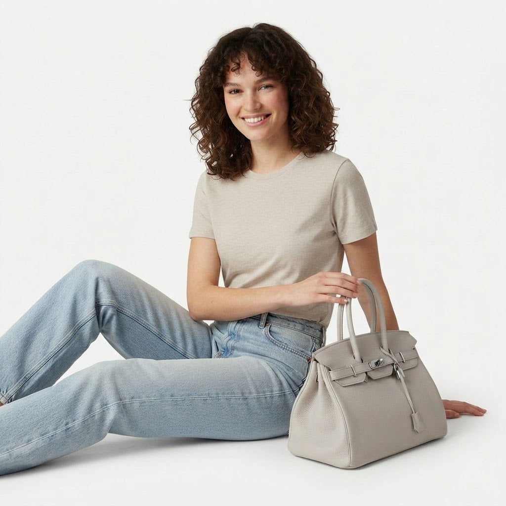Structured Turn-Lock Leather Tote