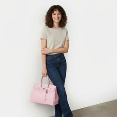 Structured Turn-Lock Leather Tote